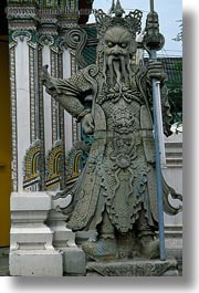 asia, bangkok, statues, thailand, vertical, warriors, wat phra kaew, photograph