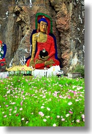 arts, asia, buddhas, buddhist, flowers, frescoes, lhasa, paintings, pink, religious, tibet, vertical, photograph