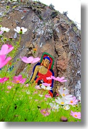 arts, asia, buddhas, buddhist, flowers, frescoes, lhasa, paintings, perspective, pink, religious, tibet, upview, vertical, photograph