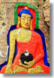 arts, asia, buddhas, buddhist, frescoes, lhasa, murals, paintings, religious, rocks, tibet, vertical, photograph