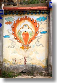arts, asia, frescoes, lhasa, murals, paintings, tibet, vertical, walls, photograph