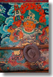 arts, asia, buddhist, frescoes, garuda, hats, lhasa, paintings, religious, tibet, vertical, warriors, photograph