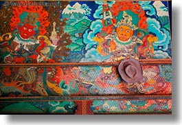 arts, asia, buddhist, frescoes, garuda, hats, horizontal, lhasa, paintings, religious, tibet, warriors, photograph