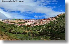 asia, electric, ganden monastery, horizontal, landscapes, lhasa, monastery, poles, tibet, photograph
