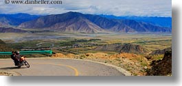 asia, bicycles, ganden monastery, horizontal, landscapes, lhasa, motor, panoramic, tibet, photograph