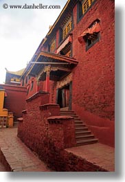 asia, doors, ganden monastery, lhasa, stairs, tibet, vertical, windows, photograph