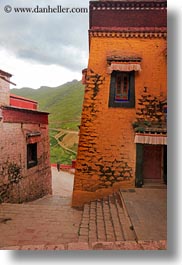 asia, doors, ganden monastery, lhasa, stairs, tibet, vertical, windows, photograph