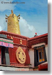 asia, buddhist, clouds, golden, jokhang temple, lhasa, nature, religious, roofs, sky, temples, tibet, towers, vertical, photograph