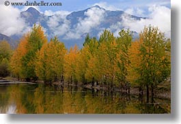 asia, fog, foliage, horizontal, lakes, landscapes, lhasa, mountains, nature, reflections, tibet, trees, water, photograph