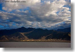 asia, clouds, dunes, horizontal, lakes, landscapes, lhasa, mountains, nature, sand, tibet, water, photograph