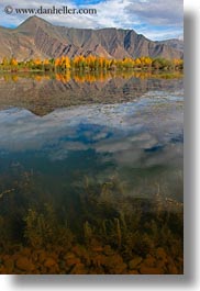 asia, clouds, lakes, landscapes, lhasa, mountains, nature, reflections, tibet, trees, vertical, water, photograph