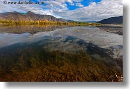 asia, clouds, horizontal, lakes, landscapes, lhasa, mountains, nature, reflections, tibet, trees, water, photograph