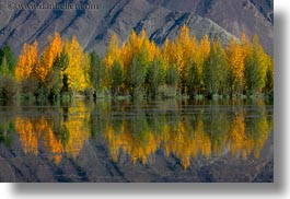 asia, clouds, horizontal, lakes, landscapes, lhasa, mountains, nature, reflections, tibet, trees, water, photograph