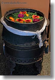 asia, barrels, flowers, lhasa, tibet, vertical, photograph