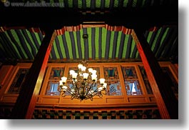 asia, chandelliers, glow, green, horizontal, lhasa, lights, rafters, tibet, photograph