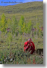 asia, lhasa, men, monks, people, red, tibet, vertical, photograph