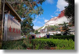 asia, horizontal, lhasa, palace, potala, signs, tibet, photograph