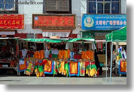 asia, fabrics, horizontal, lhasa, sales, stands, streets, tibet, photograph