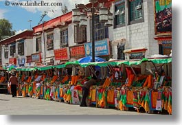 asia, fabrics, horizontal, lhasa, sales, stands, streets, tibet, photograph