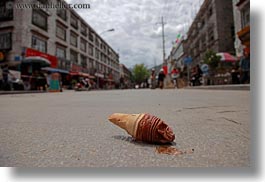 asia, cones, fallen, horizontal, ice cream, lhasa, streets, tibet, photograph