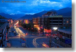 asia, cities, clouds, glow, horizontal, lhasa, lights, long exposure, nature, nite, sky, streets, tibet, traffic, photograph