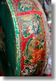 asia, asian, buddhist symbols, dragons, drums, style, tan druk temple, tibet, vertical, photograph