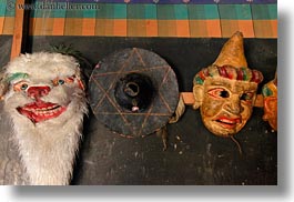 asia, asian, buddhist symbols, horizontal, masks, style, tan druk temple, tibet, photograph