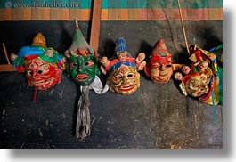 asia, asian, buddhist symbols, horizontal, masks, style, tan druk temple, tibet, photograph