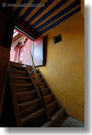 asia, asian, doors, glow, lights, stairs, style, tan druk temple, tibet, vertical, photograph