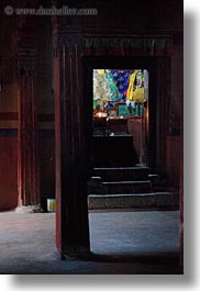 asia, asian, interiors, pillars, shadows, style, tan druk temple, tibet, vertical, photograph