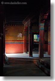 asia, asian, glow, interiors, lights, pillars, shadows, style, tan druk temple, tibet, vertical, photograph