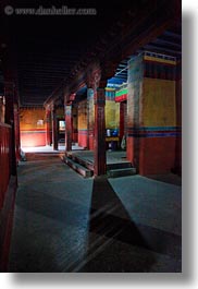 asia, asian, glow, interiors, lights, pillars, shadows, style, tan druk temple, tibet, vertical, photograph