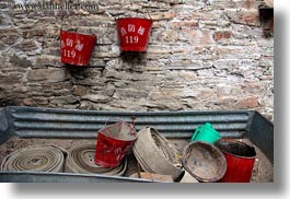 asia, buckets, fire, horizontal, red, tan druk temple, tibet, photograph