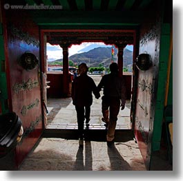asia, asian, couples, doors, people, square format, style, tan druk temple, tibet, photograph