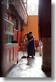 asia, asian, floors, monks, mopping, people, style, tan druk temple, temples, tibet, vertical, photograph