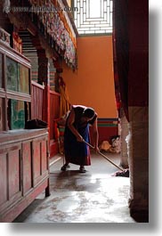 asia, asian, floors, monks, mopping, people, style, tan druk temple, temples, tibet, vertical, photograph