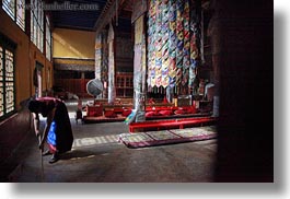 asia, asian, floors, horizontal, monks, mopping, people, style, tan druk temple, temples, tibet, photograph