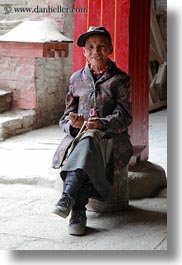asia, asian, emotions, old, people, smiles, style, tan druk temple, tibet, vertical, womens, photograph
