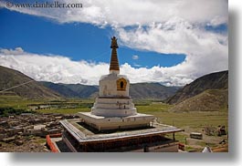 asia, clouds, horizontal, nature, riwodechen monastery, sky, stupas, tibet, yarlung valley, photograph