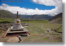 asia, clouds, horizontal, nature, riwodechen monastery, sky, stupas, tibet, yarlung valley, photograph