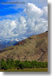 architectural ruins, asia, clouds, mountains, scenics, tibet, vertical, yarlung valley, photograph