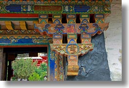 asia, asian, colorful, engravings, horizontal, style, tibet, tsong sten gampo monastery, woods, yarlung valley, photograph