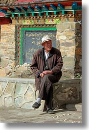 asia, asian, hats, men, sitting, style, tibet, tsong sten gampo monastery, vertical, yarlung valley, photograph