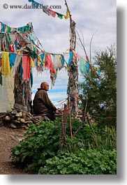 asia, asian, flags, monks, prayers, style, tibet, tsong sten gampo monastery, vertical, yarlung valley, photograph