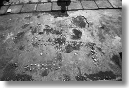 asia, asian, black and white, horizontal, stones, style, swastika, tibet, tsong sten gampo monastery, yarlung valley, photograph