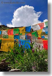 asia, clouds, cumulus, flags, prayers, tibet, vertical, yumbulagang, photograph