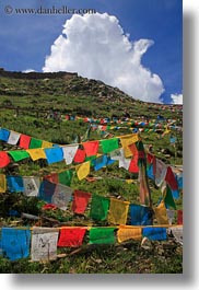 asia, clouds, cumulus, flags, prayers, tibet, vertical, yumbulagang, photograph