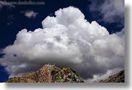 asia, clouds, cumulus, flags, horizontal, prayers, tibet, yumbulagang, photograph