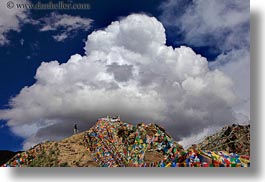 asia, clouds, cumulus, flags, horizontal, prayers, tibet, yumbulagang, photograph