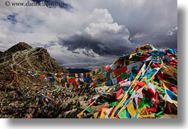 asia, clouds, cumulus, flags, horizontal, prayers, tibet, yumbulagang, photograph